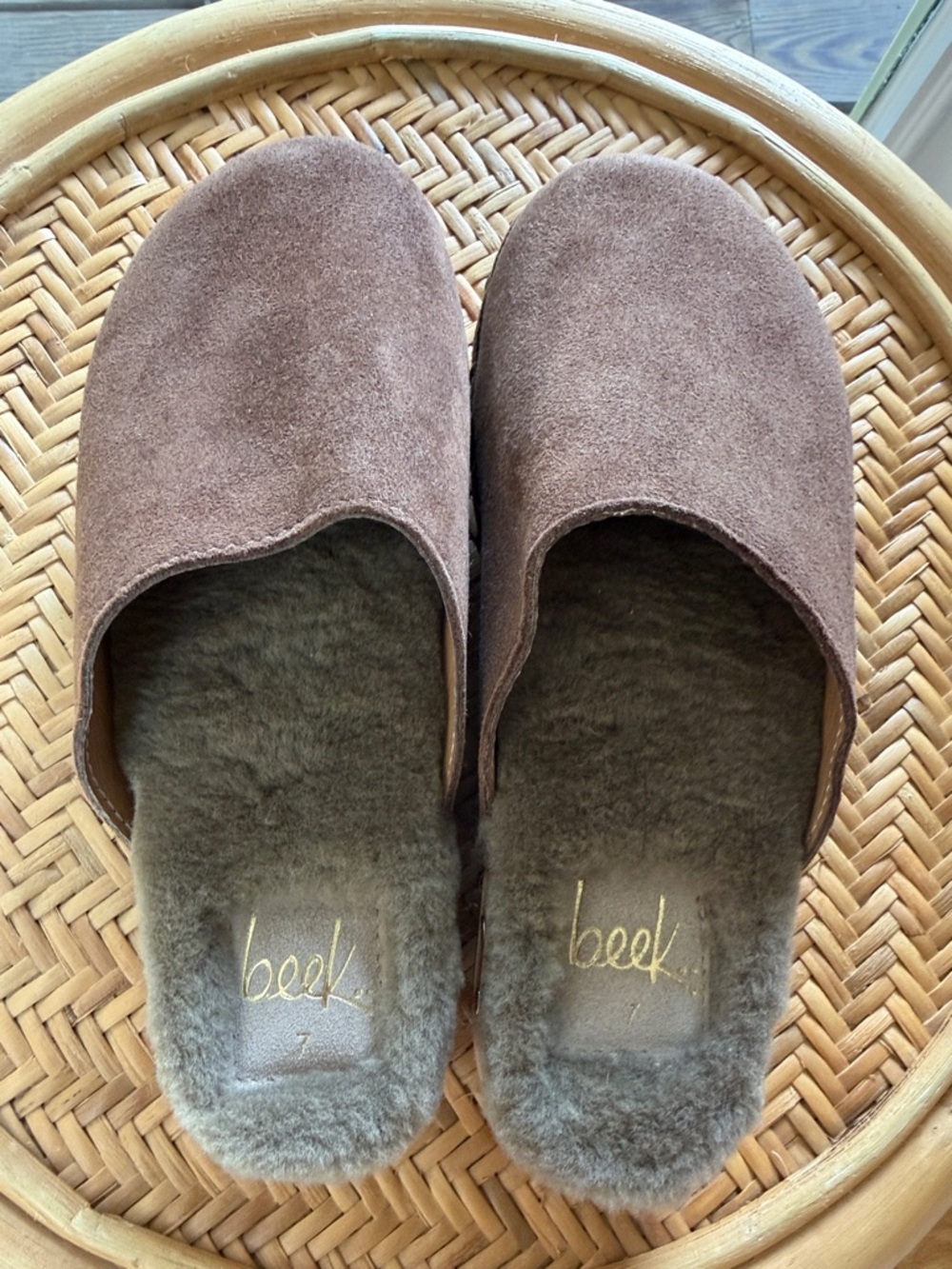 beek Brown Suede Shearling-Lined Mallard clog